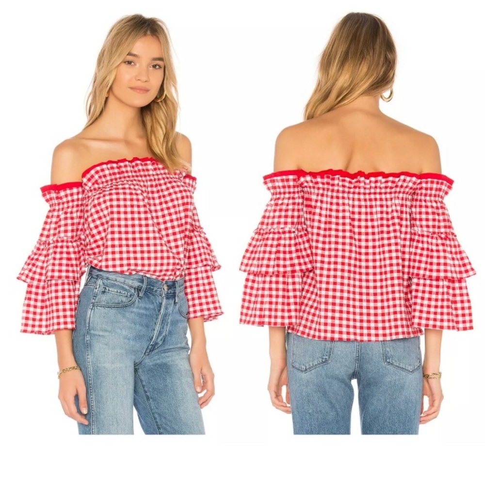 New MISA red & white bohemian strapless top SMALL